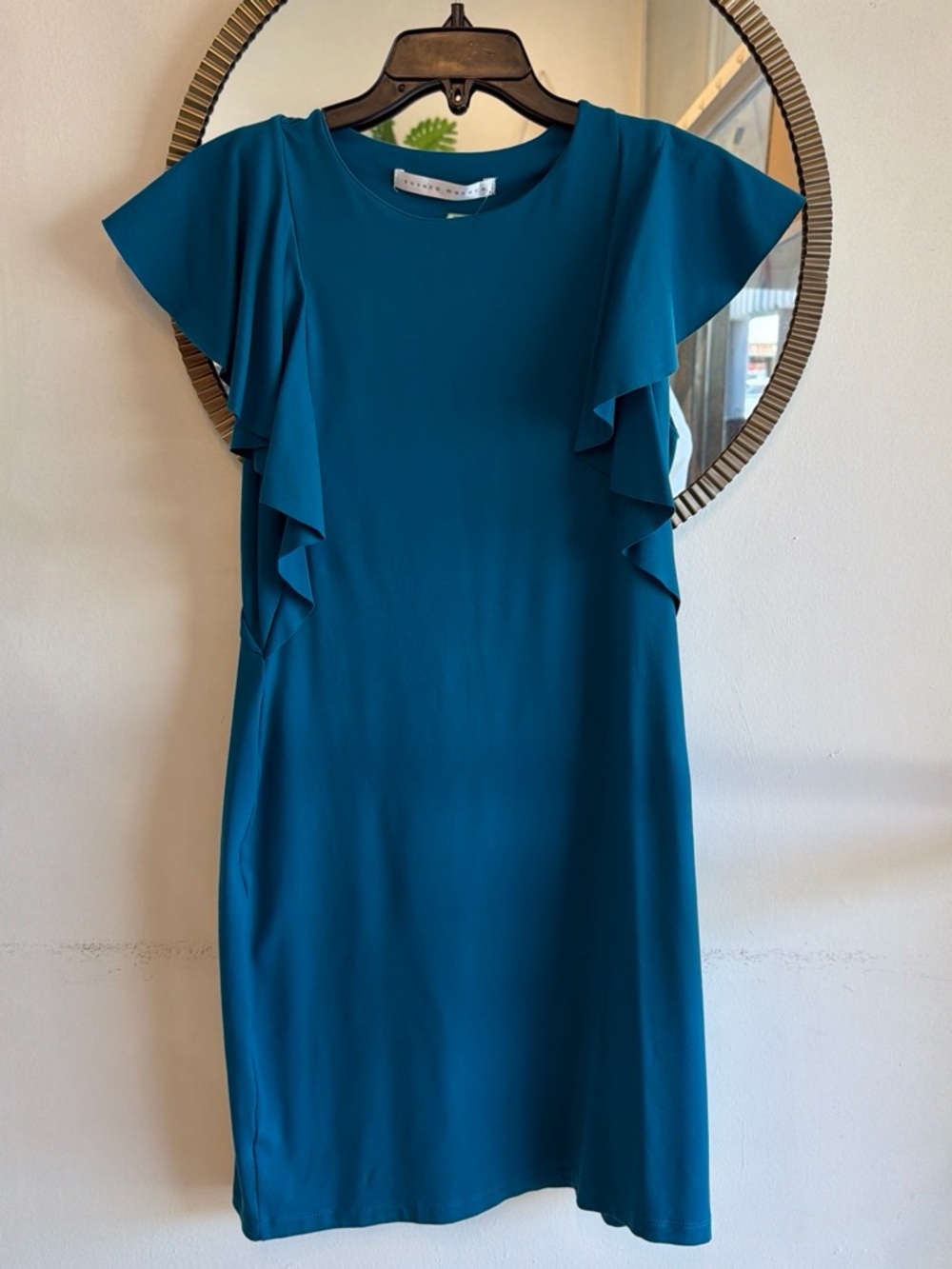 Susana Monaco Deep Teal Flutter Sleeve Mini Dress